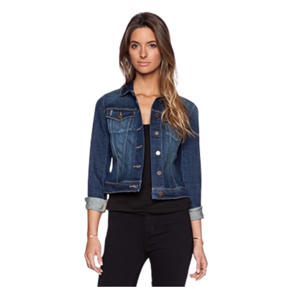 PAIGE Vermont Denim Jacket Slim Fit Cropped Distressed Like New Button Up SizeM